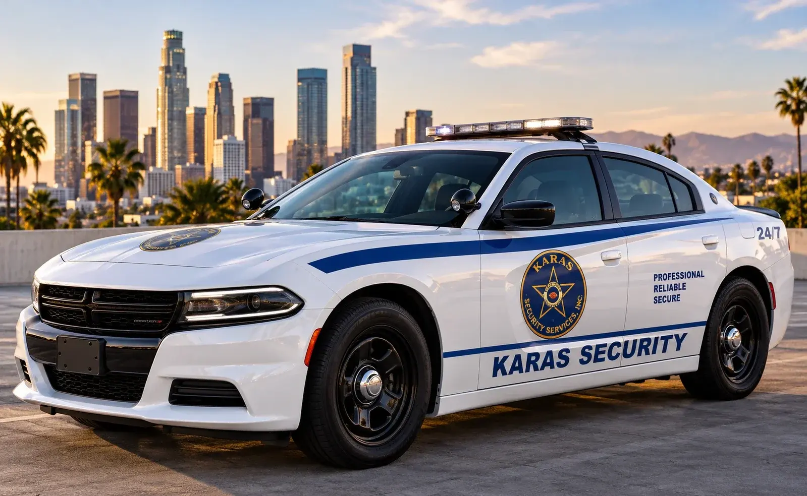 KARAS patrol vehicle in front of the Los Angeles skyline