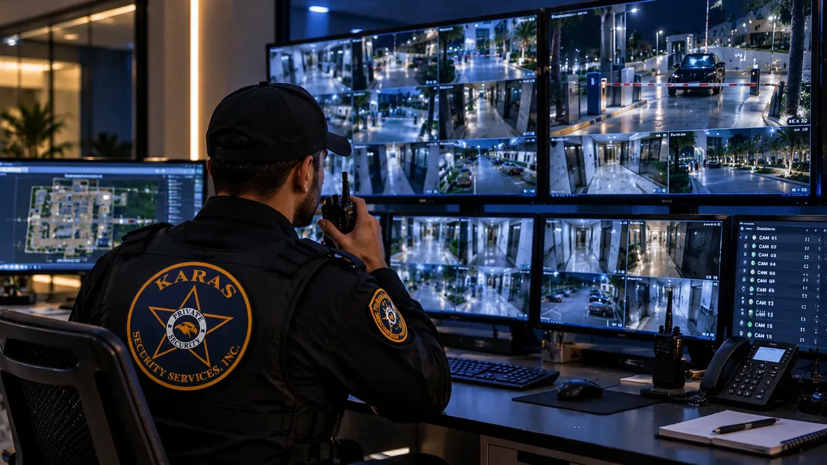 KARAS dispatcher monitoring camera feeds in the control room